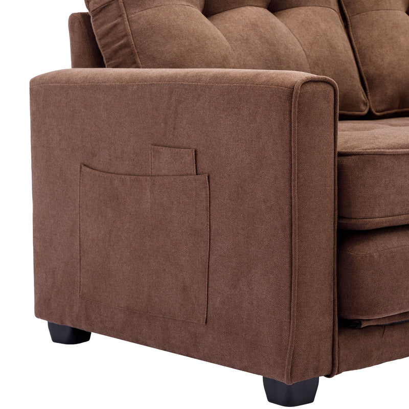 Loveseat Sofa With Pull-Out Bed Modern Upholstered Couch With Side Pocket For Living Room Office