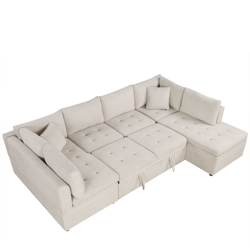 Oversized Sectional Sofa U-Shaped Sofa Couch Pull-Out Sofa Bed With Two Throw Pillows For Living Room