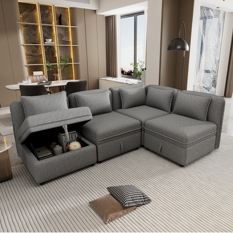 Convertible Modular Minimalist Sofa Free Combination 4 Seater Sofa Chenille Sectional Sofa With 5 Pillows For Living Room, Office, Apartment, Small Space