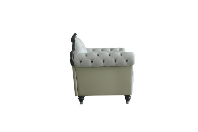 House - Delphine - Chair - Two Tone Ivory Fabric, Beige PU & Charcoal Finish