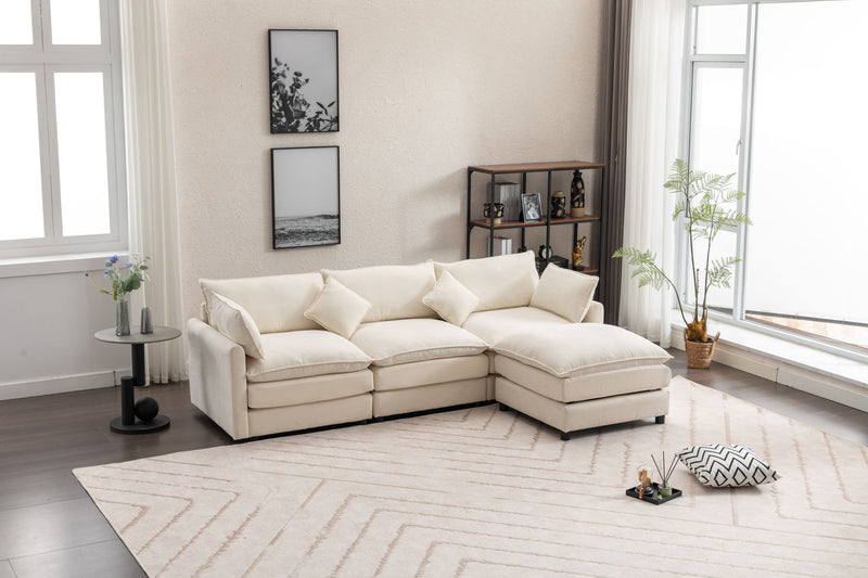 Modular Sectional Sofa, 3-Seater Sofa With Ottoman, Modern L-Shaped Sofa For Living Room Bedroom Apartment