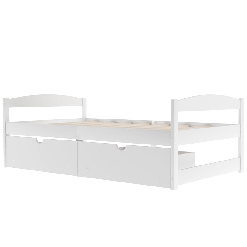 Twin size platform bed, with two drawers, white