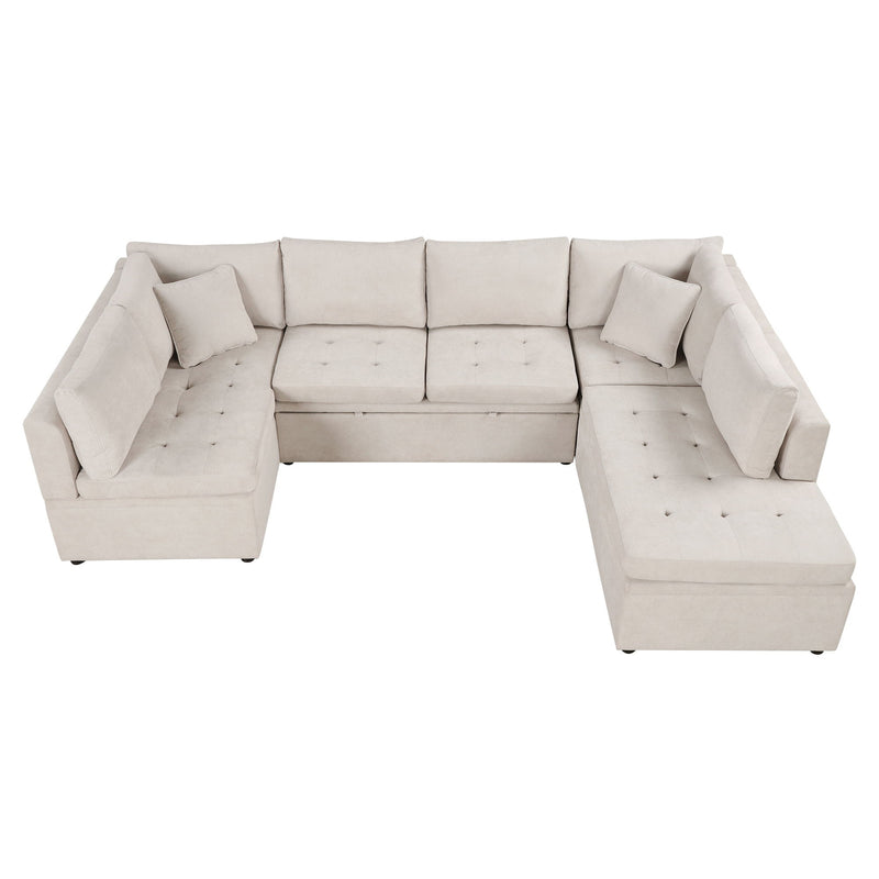 Oversized Sectional Sofa U-Shaped Sofa Couch Pull-Out Sofa Bed With Two Throw Pillows For Living Room