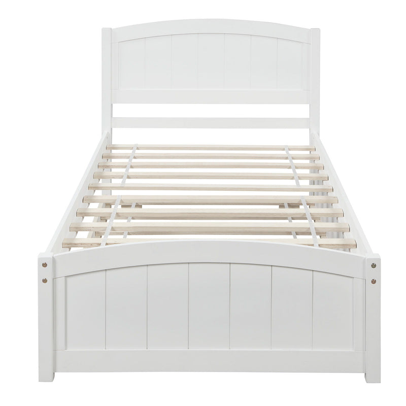 Twin Size, Platform Bed With Trundle - White