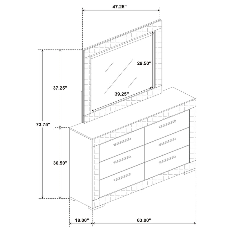 Ives - 6-Drawer Dresser And Mirror - Gray High Gloss