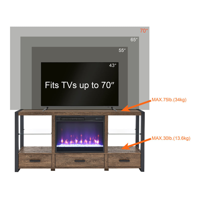 Electric Fireplace Media TV Stand With Sync Colorful LED Lights