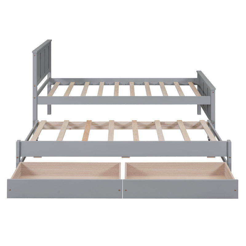 Twin Size Platform Bed with Trundle and Drawers, Gray