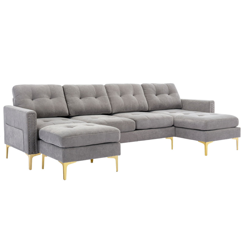 L-Shape Convertible Sectional Sofa Couch With Movable Ottoman For Living Room