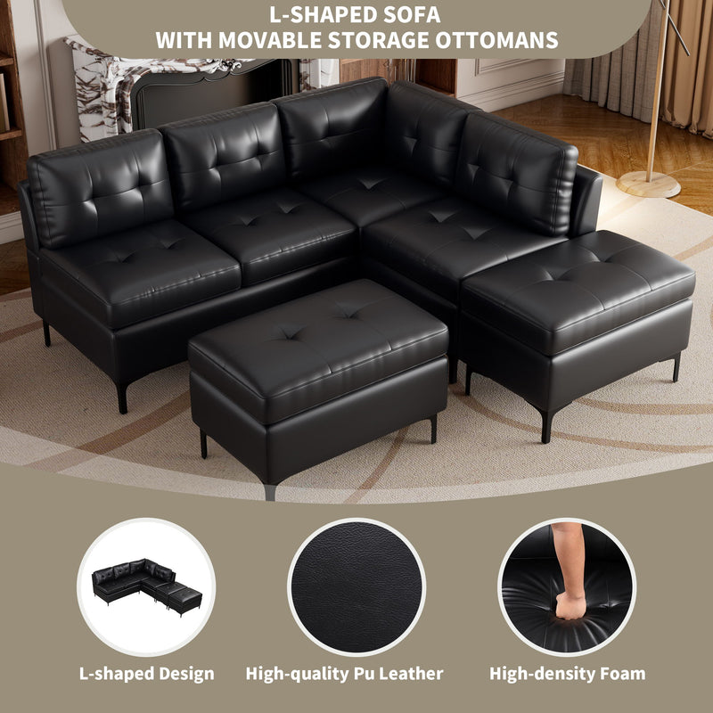 L-Shaped Corner Sofa Sectional Sofa Couch With Movable Storage Ottomans For Living Room