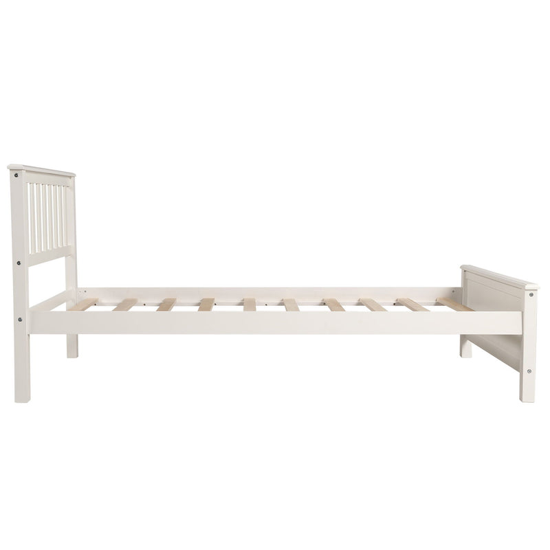 Twin Size Platform Bed With Headboard, Footboard And Wood Slat Support - White