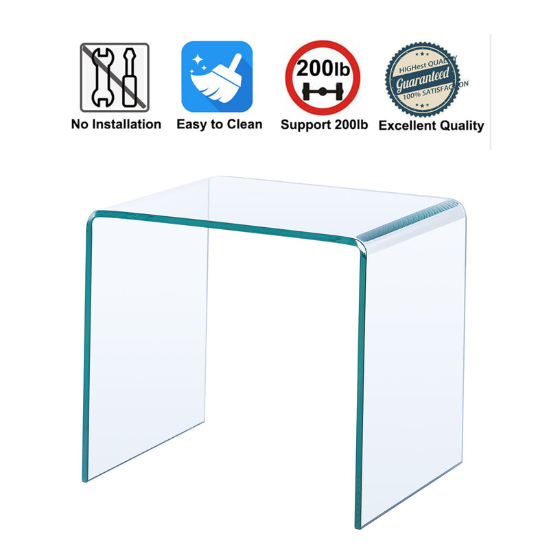 Small Clear Glass Side & End Table, Tempered Glass End Table Small Coffee Table - Transparent