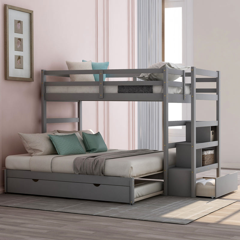 Twin over Twin/King (Irregular King Size) Bunk Bed with Twin Size Trundle, Extendable Bunk Bed   (Gray)(OLD SKU :LP000032AAE)