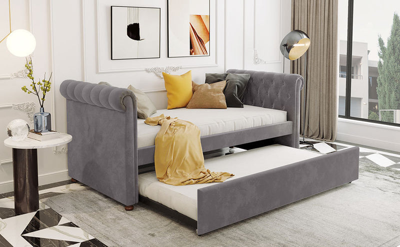 Twin Size Upholstered daybed with Trundle, Wood Slat Support, Gray(OLD SKU :LP000116AAE)