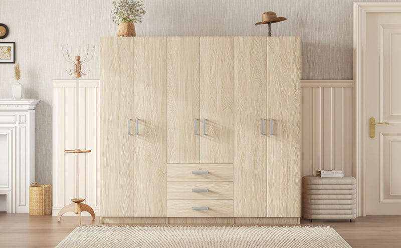 6 Doors Wooden Wardrobe Storage For Bedroom With Big Drawers