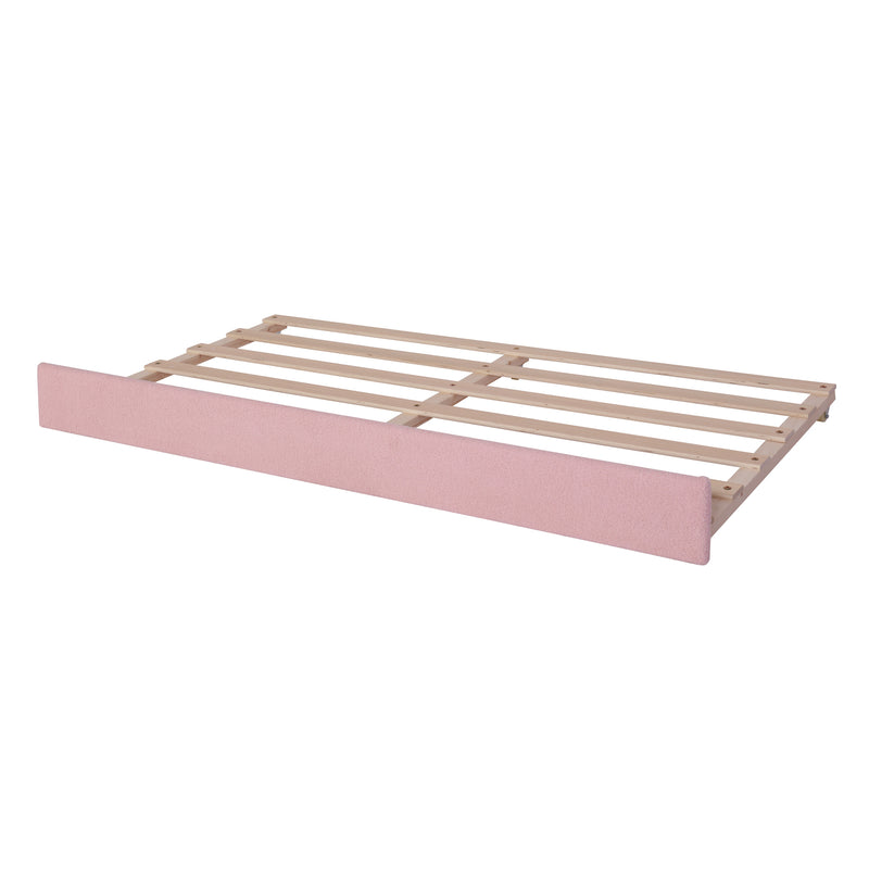 Teddy Fleece Twin Size Upholstered Daybed with Light and Trundle, Pink