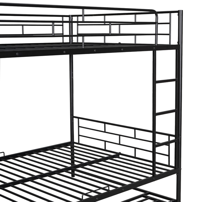 Full Over Full Metal Bunk Bed With Shelf And Guardrails