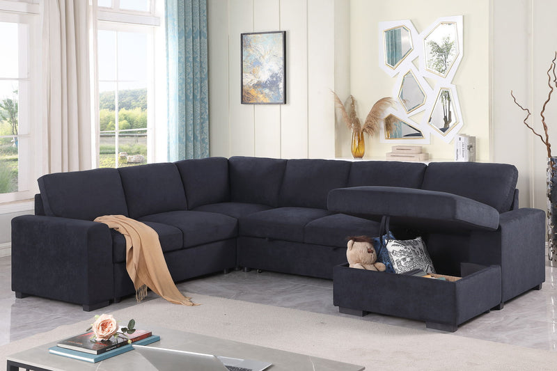 Selene II - 117.5"W Dark Gray Woven Fabric Sleeper Sectional Sofa With Right-Facing Storage Chaise