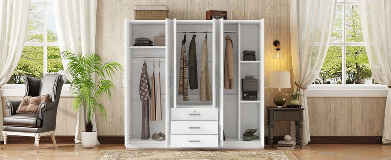 6 Doors Wooden Wardrobe Storage For Bedroom With Big Drawers