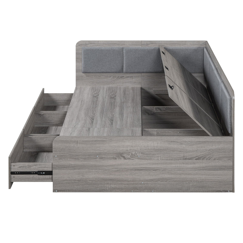 Full Size Daybed With Three Drawers And Three Storage Compartments - Gray