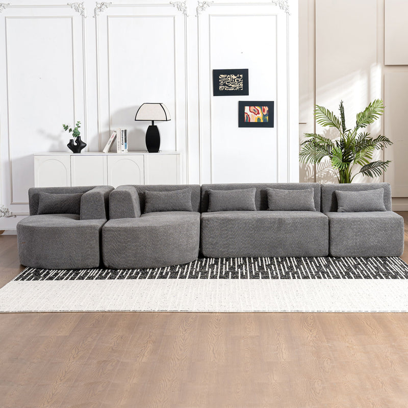 Upholstered Sofa Free Combined Sofa Couch With Two Chaise Lounge And Five Back Pillows For Living Room - Light Gray