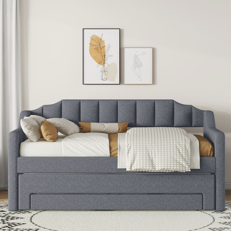 Twin Size Upholstered Daybed with Trundle and Three Drawers,Gray