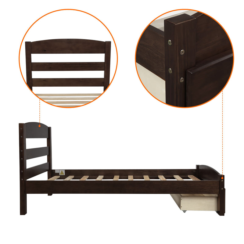 Twin Platform Bed Frame With Storage Drawer And Wood Slat Support No Box Spring Needed - Espresso