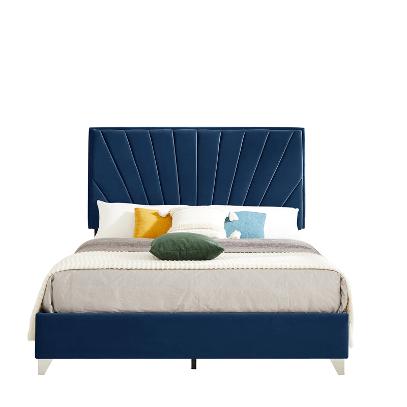 B108 Full bed Beautiful line stripe cushion headboard , strong wooden slats + metal legs with Electroplate