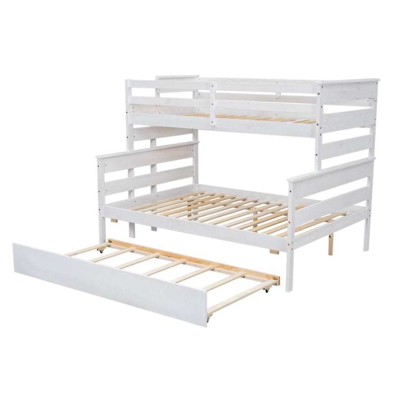 Wood Twin over Full Bunk Bed with Twin Size Trundle, White