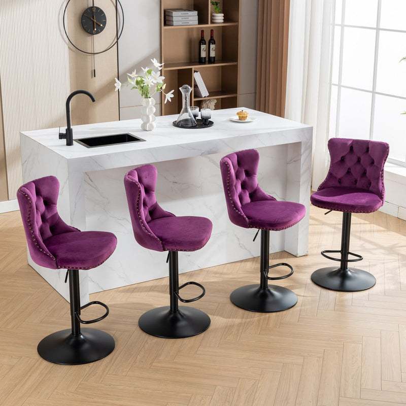 Swivel Velvet Barstools Adjusatble Seat Height, Modern Upholstered Bar Stools With Backs Comfortable Tufted For Home Pub And Kitchen Island (Set of 2)