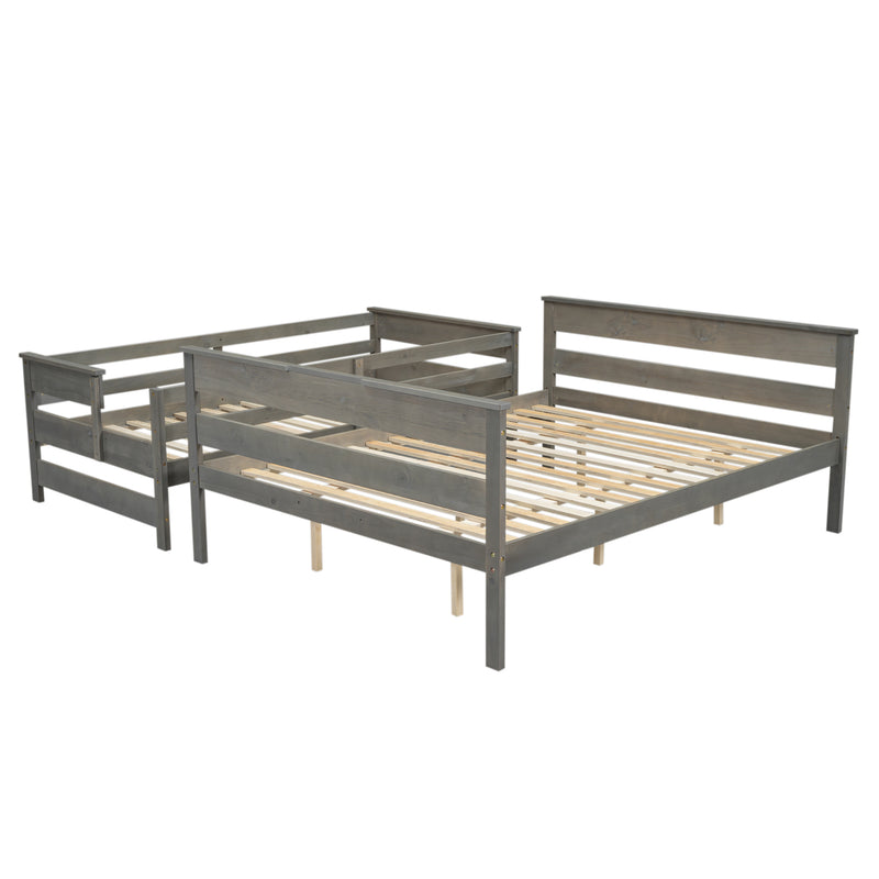 Wood Twin over Full Bunk Bed with Ladder, Gray