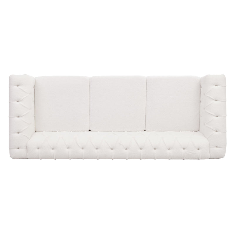 Traditional Square Arm Removable Cushion 3 Seater Sofa - White