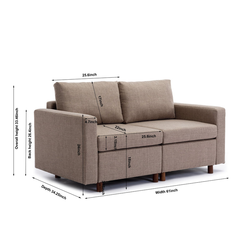 2 Seat Module Sectional Sofa Couch With 1 Ottoman For Living Room, Seat Cushion And Back Cushion Non-Removable And Non-Washable