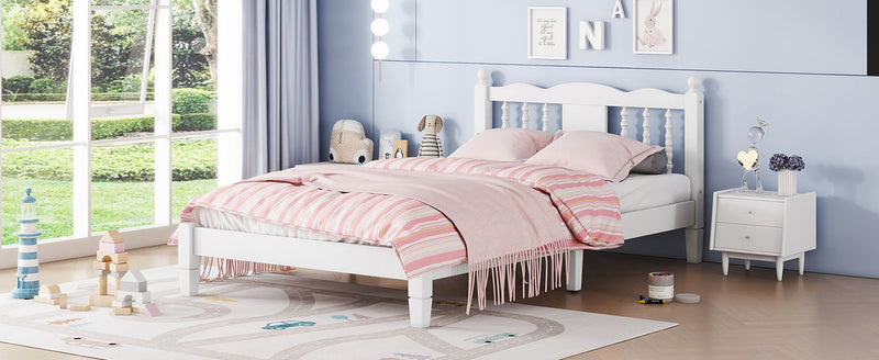 Bed With Column Decoration Headboard, With Bed Slats