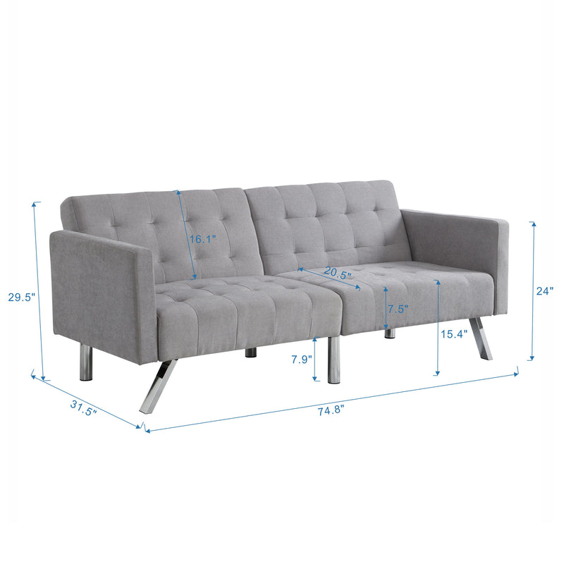 Futon Sofa Bed Convertible Folding Lounge Couch, Armrests