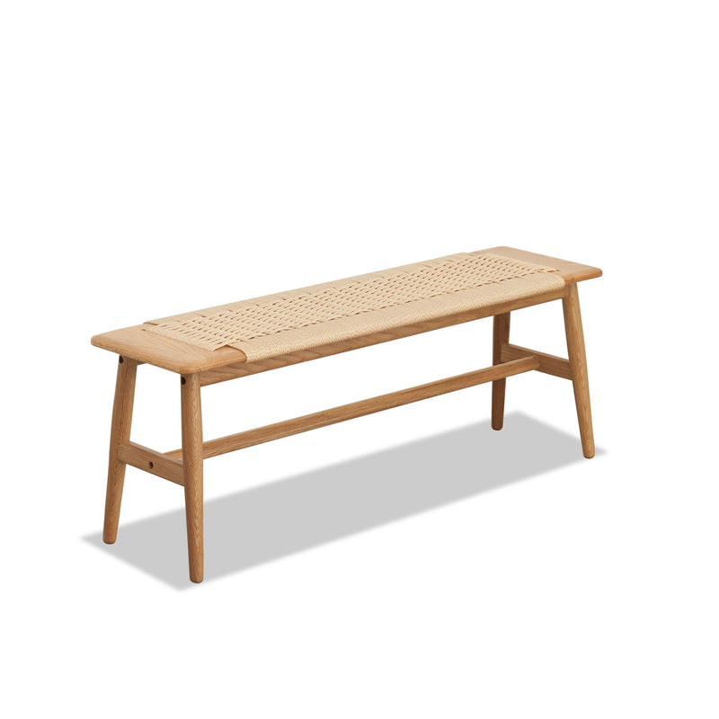 Woven Design Dining Bench For Dining Room, Bedroom - Natural Oak