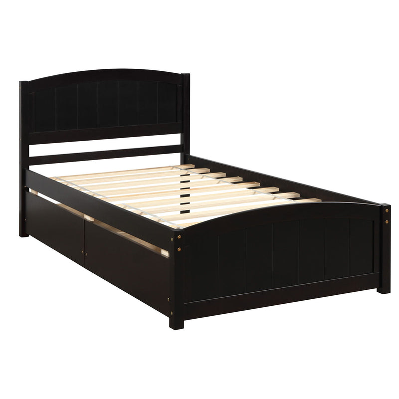 Twin Size Platform Bed With Two Drawers - Espresso