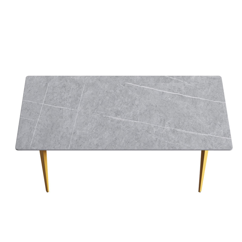 70.87" Modern Artificial Stone Gray Straight Edge Golden Metal Leg Dining Table, Can Accommodate 6-8 People - Gray