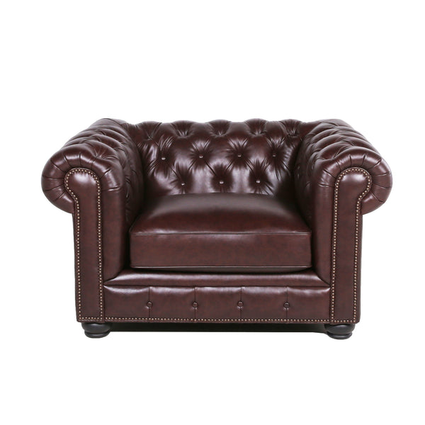 Traditional Tufted Leather Chesterfield Nailhead Chair - Chocolate