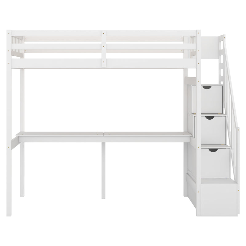 Twin Size Loft Bed with Storage Staircase and Built-in Desk, White (Old SKU:GX000903AAK)