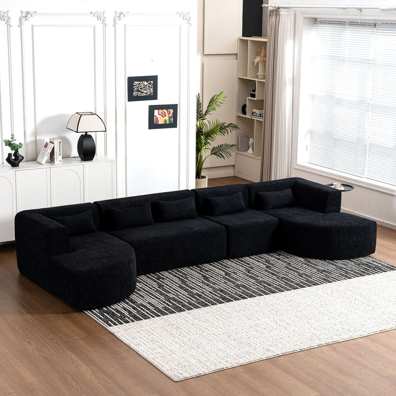 Upholstered Sofa Free Combined Sofa Couch With Two Chaise Lounge And Five Back Pillows For Living Room - Black