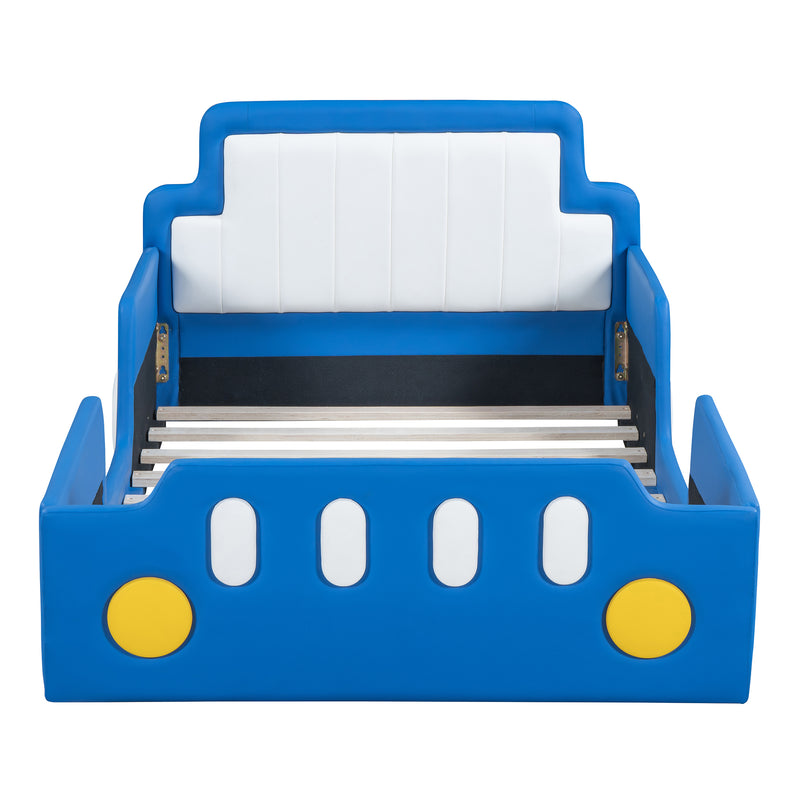 Twin Size Race Car-Shaped Platform Bed with Wheels,Blue