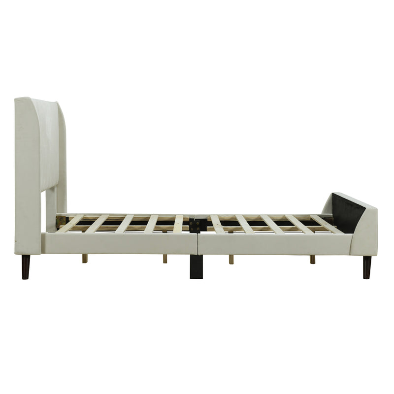 Twin Size Upholstered Platform Bed, Velvet, Beige