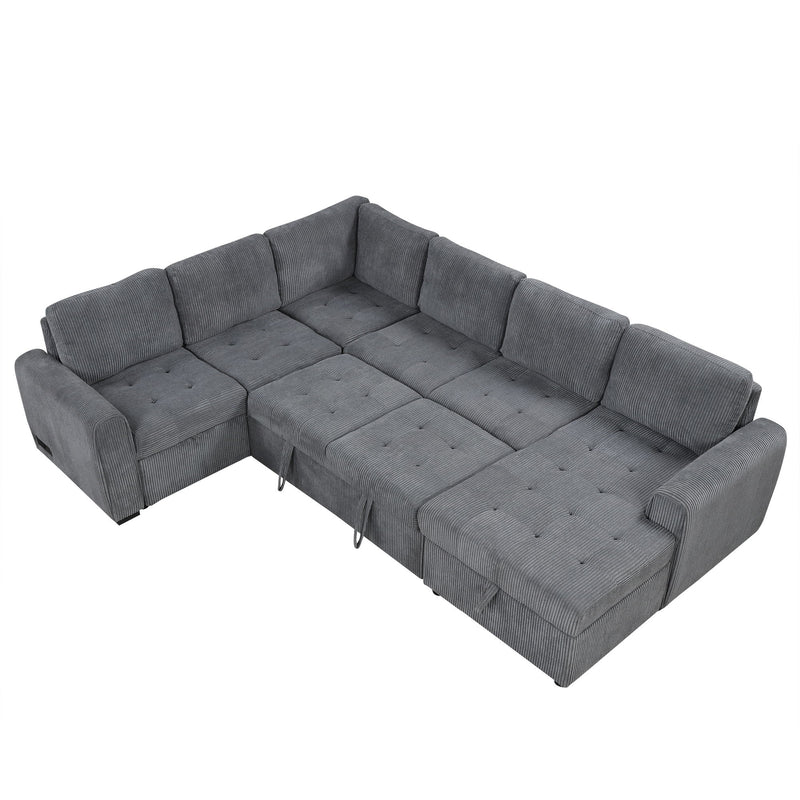 U-Shaped Sofa Sectional Sofa Pull-Out Sofa Bed With A Storage Chaise Lounge, Charging Devices For Living Room - Gray