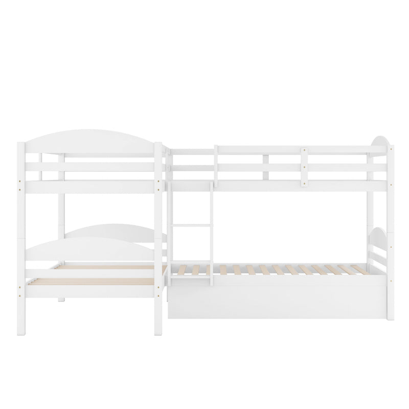 Twin L-Shaped Bunk bed with Trundle-White{OLD SKU:LP000024AAK}