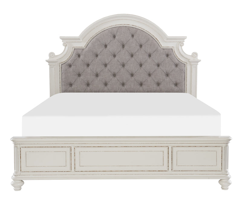 Antique White Finish 1pc Queen Size Bed Button-Tufted Upholstered Headboard Traditional Design Bedroom Furniture