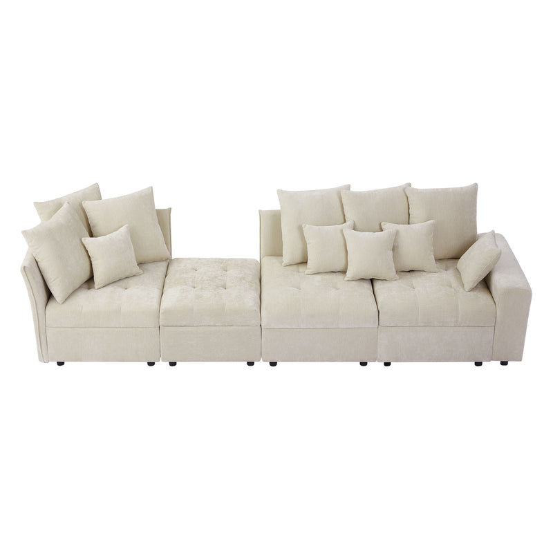 Sectional Sofa Modular Sofa Couch With Three USB Ports, A Removable Storage Ottoman And Five Back Pillows For Living Room