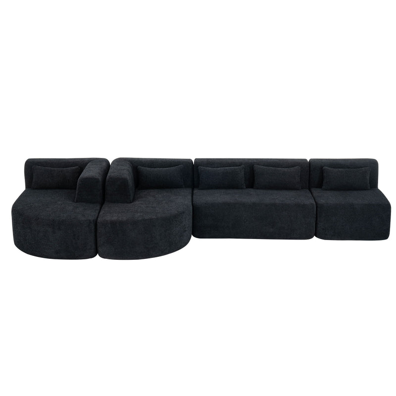 Upholstered Sofa Free Combined Sofa Couch With Two Chaise Lounge And Five Back Pillows For Living Room - Black