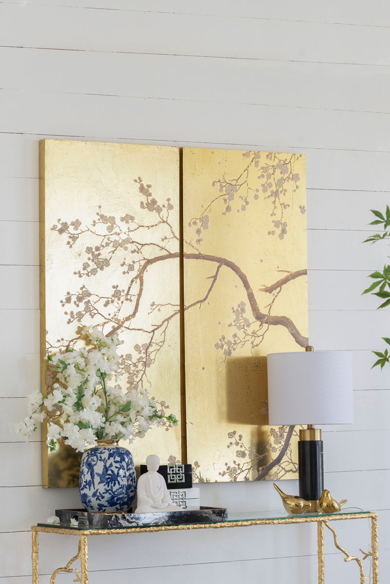 Cherry Blossom Wall Art Panels, Wall Decor For Living Room Dining Room Office Bedroom (Set of 2) - Gold