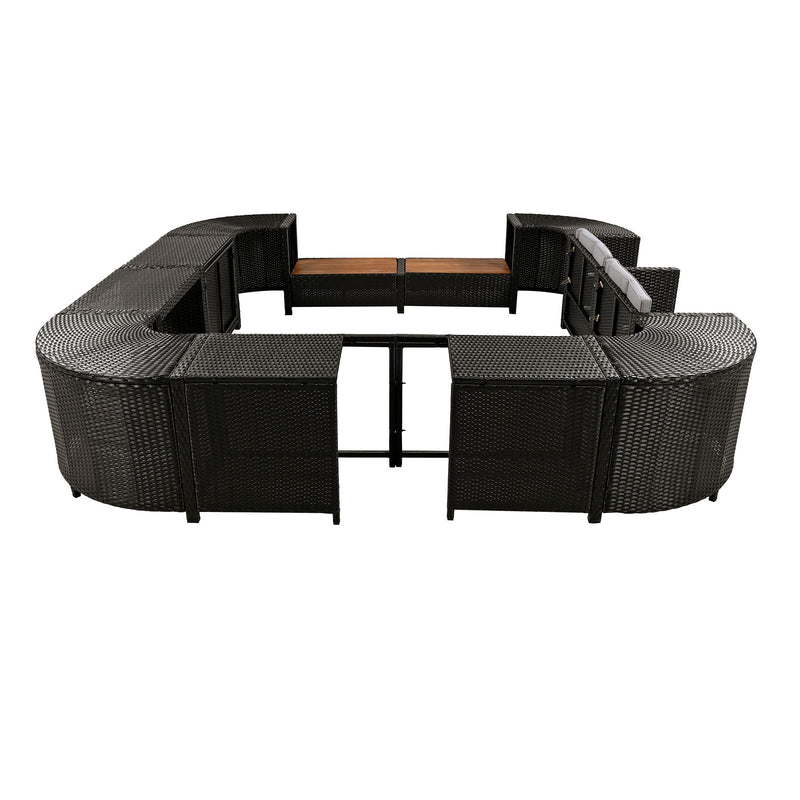 Spa Surround Spa Frame Quadrilateral Outdoor Rattan Sectional Sofa Set With Mini Sofa, Wooden Seats And Storage Spaces