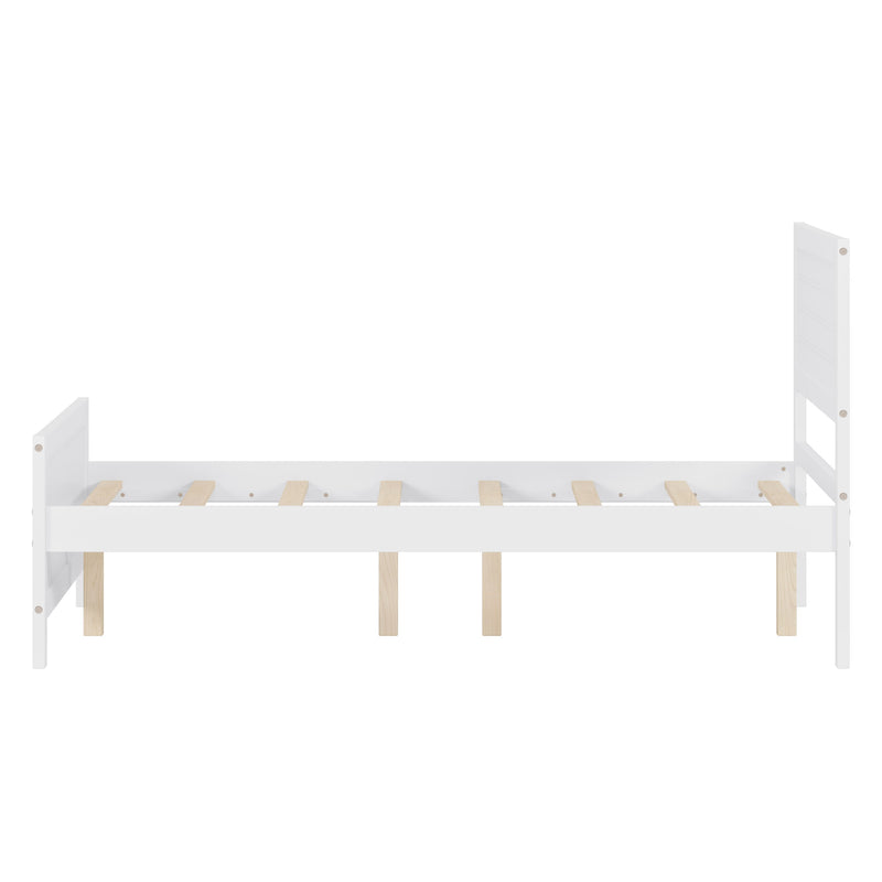 Full Size Wood Platform Bed Frame With Headboard, Mattress Foundation With Wood Slat Support, No Box Spring Needed - White